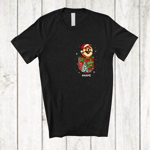 MacnyStore - Personalized Custom Name Chow Chow Santa In Pocket; Lovely Christmas Pajama Family T-Shirt