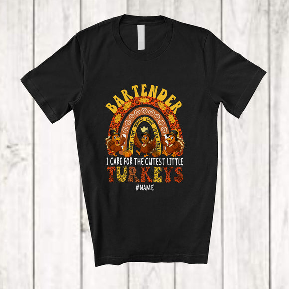 MacnyStore - Personalized Custom Name I Care For Cutest Turkeys; Joyful Thanksgiving Rainbow; Bartender T-Shirt