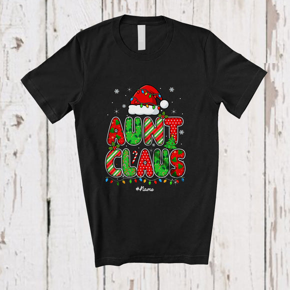 MacnyStore - Personalized Custom Name Aunt Claus; Awesome Christmas Lights Santa Aunt; X-mas Family T-Shirt