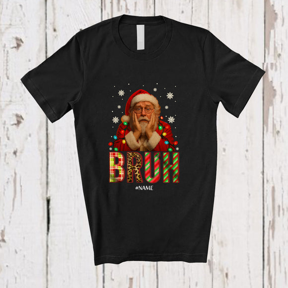 MacnyStore - Personalized Custom Name Bruh; Amazing Christmas Santa Face; X-mas Lights Family Group T-Shirt