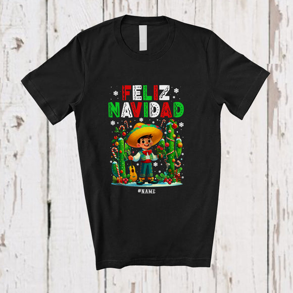 MacnyStore - Personalized Custom Name Feliz Navidad; Lovely Christmas Boy Spanish Mexican Family T-Shirt