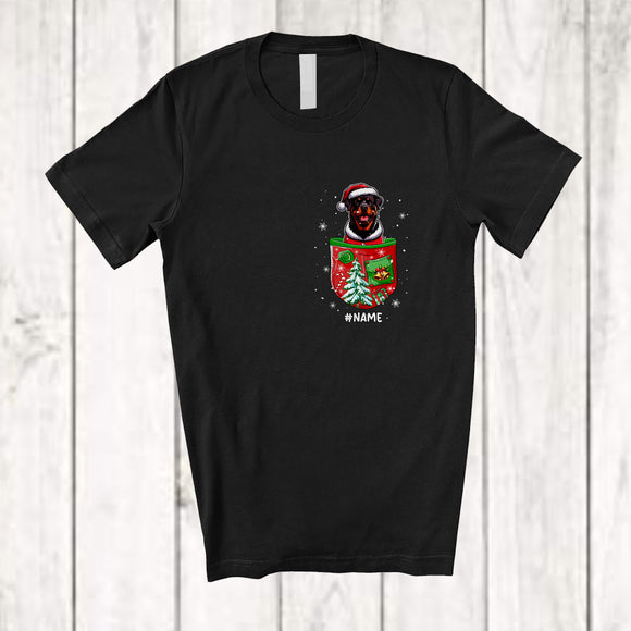 MacnyStore - Personalized Custom Name Rottweiler Santa In Pocket; Lovely Christmas Pajama Family T-Shirt