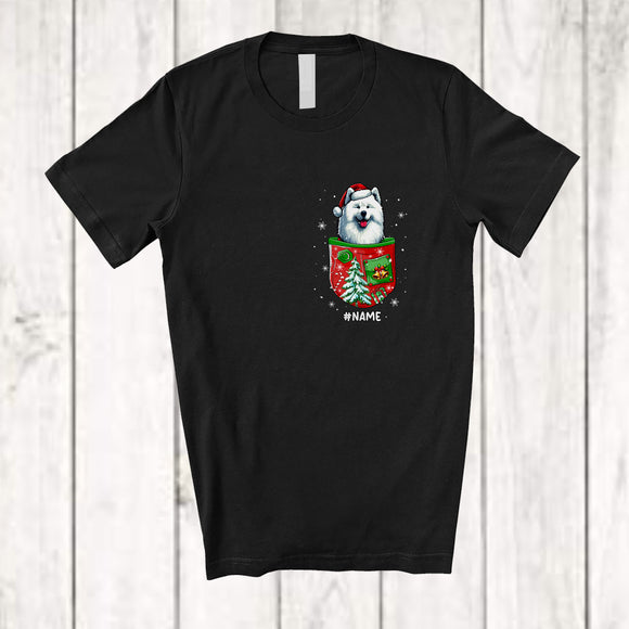 MacnyStore - Personalized Custom Name Samoyed Santa In Pocket; Lovely Christmas Pajama Family T-Shirt