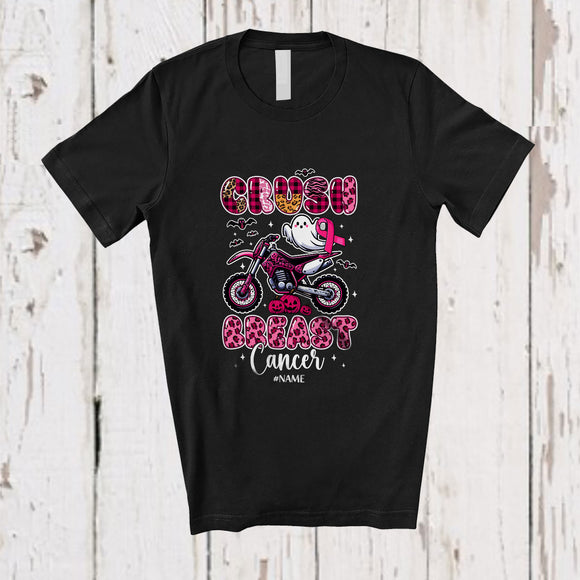 MacnyStore - Personalized Custom Name Crush Breast Cancer; Lovely Halloween Pink Leopard Plaid Boo Dirt Bike T-Shirt