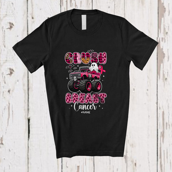MacnyStore - Personalized Custom Name Crush Breast Cancer; Lovely Halloween Pink Leopard Plaid Boo Monster Truck T-Shirt