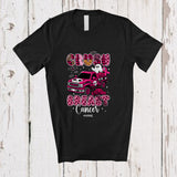 MacnyStore - Personalized Custom Name Crush Breast Cancer; Lovely Halloween Pink Leopard Plaid Boo Pickup Truck T-Shirt