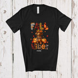 MacnyStore - Personalized Custom Name Fall Vibes; Adorable Thanksgiving Pilgrim Dachshund Autumn Leopard Plaid T-Shirt