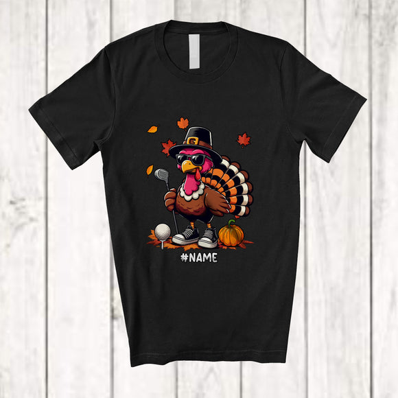MacnyStore - Personalized Turkey Playing Golf; Amusing Thanksgiving Custom Name Sport Player Team T-Shirt