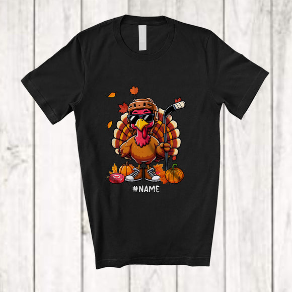 MacnyStore - Personalized Turkey Playing Hockey; Amusing Thanksgiving Custom Name Sport Player Team T-Shirt