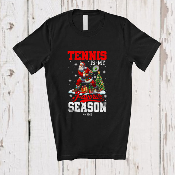 MacnyStore - Personalized Custom Name Tennis Is My Favorite Season; Joyful Christmas Santa Sport Player T-Shirt