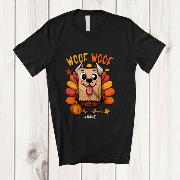 MacnyStore - Personalized Custom Name Woof; Humorous Thanksgiving Turkey Dog Fake Owner T-Shirt