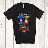 MacnyStore - Personalized Custom Name Happy Hanukkat Merry Christmas; Lovely Hanukkah Lights Cat Owner T-Shirt