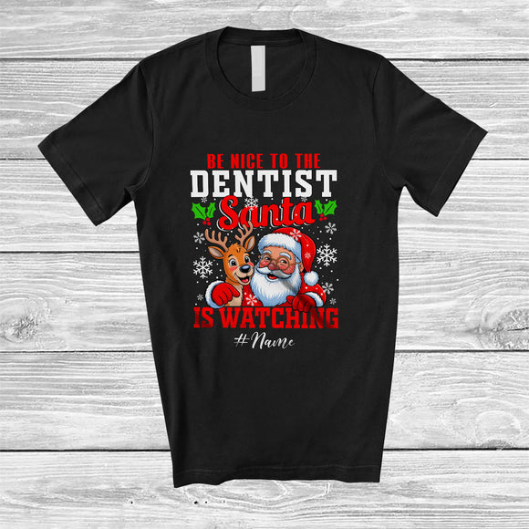 MacnyStore - Personalized Custom Name Be Nice To Dentist; Joyful Christmas Santa Reindeer; Men Jobs T-Shirt