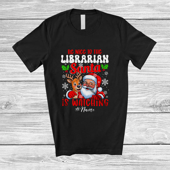 MacnyStore - Personalized Custom Name Be Nice To Librarian; Joyful Christmas Santa Reindeer; Women Jobs T-Shirt