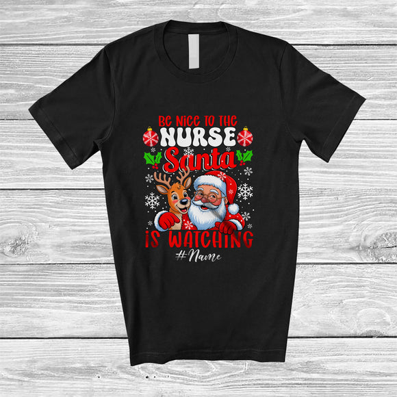 MacnyStore - Personalized Custom Name Be Nice To Nurse; Joyful Christmas Santa Reindeer; Women Jobs T-Shirt