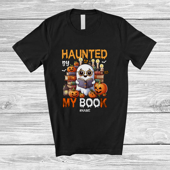 MacnyStore - Personalized Custom Name Haunted By My Book; Adorable Halloween Boo Librarian Teacher T-Shirt