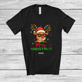 MacnyStore - Personalized Custom Name Merry Christmas; Lovely X-mas Lights Reindeer; Family T-Shirt
