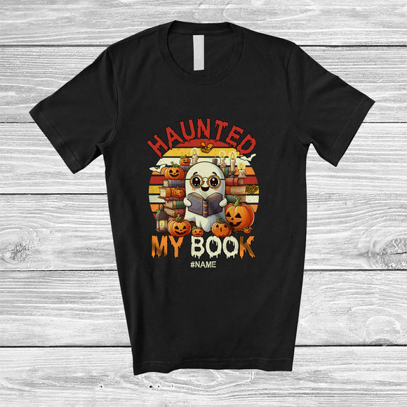 MacnyStore - Personalized Custom Name Haunted By My Book; Lovely Halloween Boo Librarian Teacher Retro T-Shirt