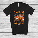 MacnyStore - Personalized Custom Name Thankful And Blessed; Joyful Thanksgiving 3 Gnomes On Pickup Truck T-Shirt