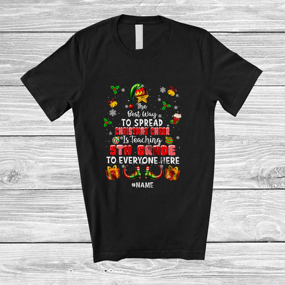 MacnyStore - Personalized Spread Christmas Cheer Is Teaching 5th Grade; Amusing Custom Name Elf Teacher T-Shirt