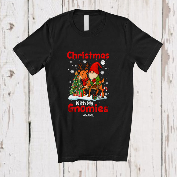 MacnyStore - Personalized Custom Name Christmas With My Gnomies; Amusing X-mas Tree Gnome Riding Reindeer T-Shirt