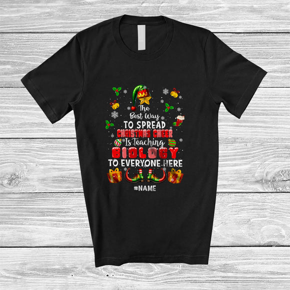 MacnyStore - Personalized Spread Christmas Cheer Is Teaching Biology; Amusing Custom Name Elf Teacher T-Shirt