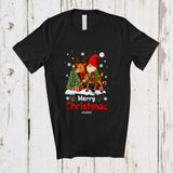 MacnyStore - Personalized Custom Name Merry Christmas; Amusing Christmas Tree Gnome Riding Reindeer T-Shirt