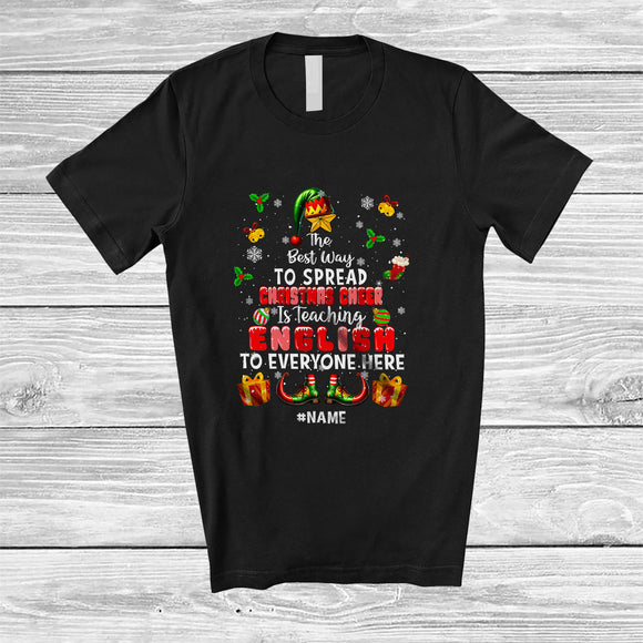 MacnyStore - Personalized Spread Christmas Cheer Is Teaching English; Amusing Custom Name Elf Teacher T-Shirt