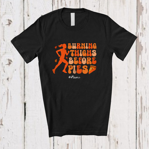 MacnyStore - Personalized Custom Name Burning Thighs Before Pies; Happy Thanksgiving Women Runner Running T-Shirt