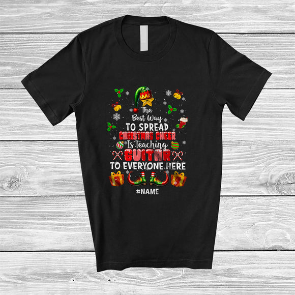 MacnyStore - Personalized Spread Christmas Cheer Is Teaching Guitar; Amusing Custom Name Elf Teacher T-Shirt