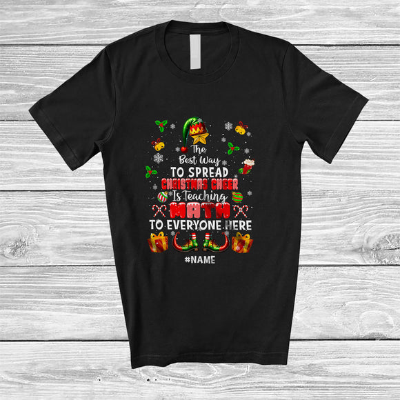 MacnyStore - Personalized Spread Christmas Cheer Is Teaching Math; Amusing Custom Name Elf Teacher T-Shirt