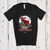 MacnyStore - Personalized Custom Name Merry Christmoose; Amazing Christmas Moon Red Plaid Moose T-Shirt