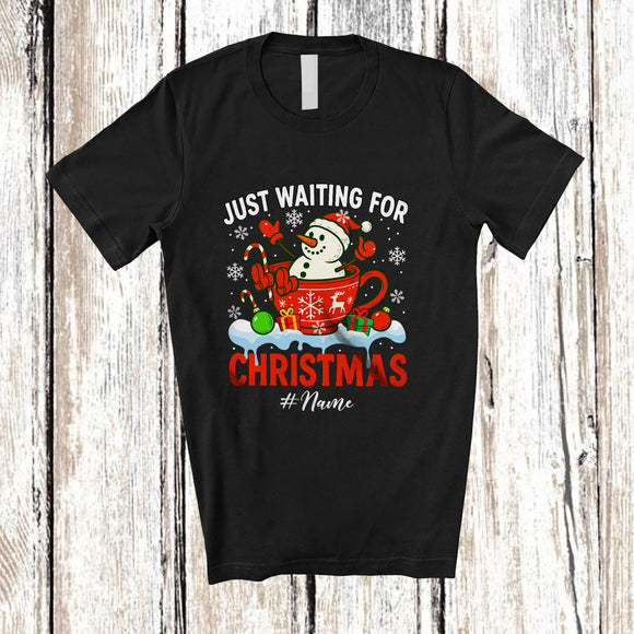 MacnyStore - Personalized Custom Name Wait For Christmas; Joyful Snowman In Cup Snowing; Family T-Shirt