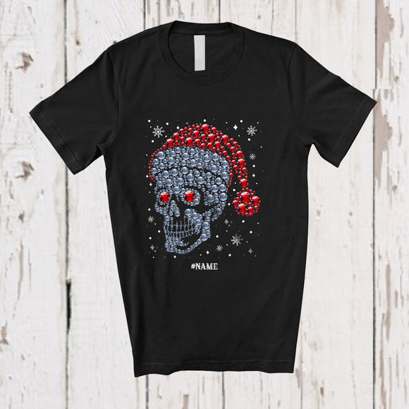 MacnyStore - Personalized Custom Name Santa Skull Snow Around; Amazing Christmas Pajamas Family Group T-Shirt