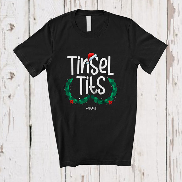 MacnyStore - Personalized Custom Name Tinsel Tits; Humorous Christmas Santa Tinsel Tits Couple Chestnuts T-Shirt