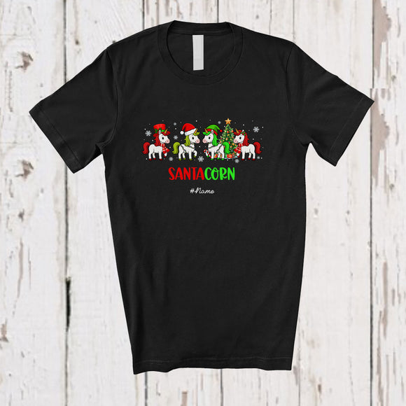 MacnyStore - Personalized Custom Name SantaCorn; Amazing Christmas Four Santa Elf Unicorn; Family T-Shirt
