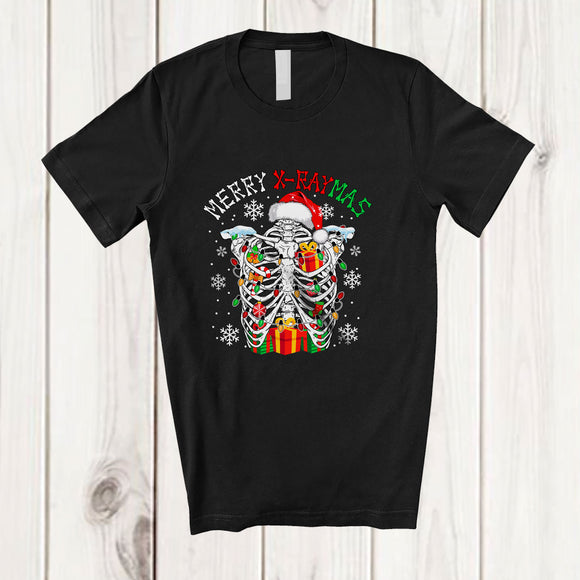 MacnyStore - Merry X-Raymas; Joyful Christmas Lights Santa Skeleton X-Ray Rib Cage Radiology T-Shirt