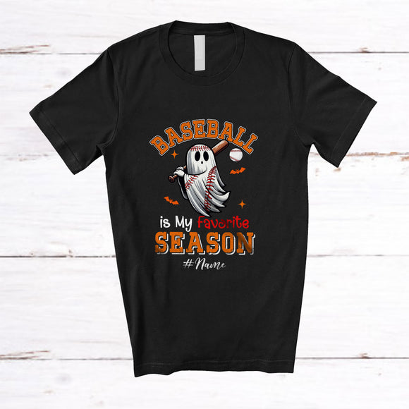 MacnyStore - Personalized Custom Name Baseball Favorite Season; Joyful Halloween Boo Playing Player T-Shirt