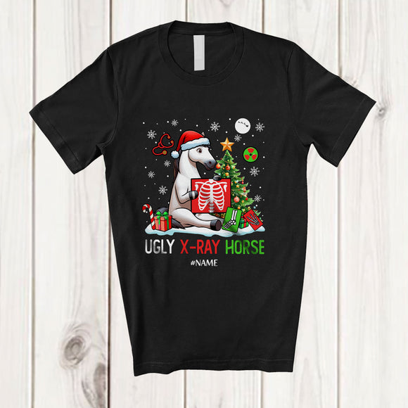 MacnyStore - Personalized Custom Name Ugly X-Ray Horse; Humorous Christmas Tree Santa Horse Farmer T-Shirt