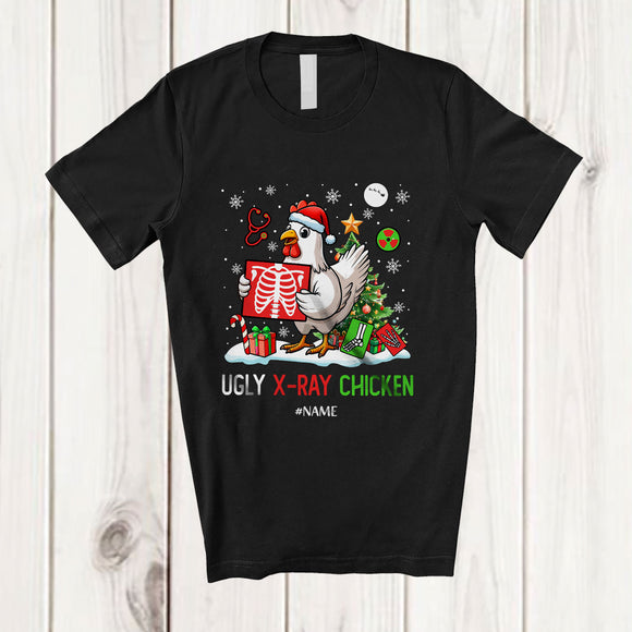 MacnyStore - Personalized Custom Name Ugly X-Ray Chicken; Humorous Christmas Tree Santa Chicken Farmer T-Shirt