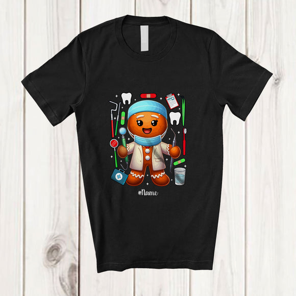 MacnyStore - Personalized Custom Name Dentist Gingerbread; Amusing Christmas Lights Baking Baker T-Shirt