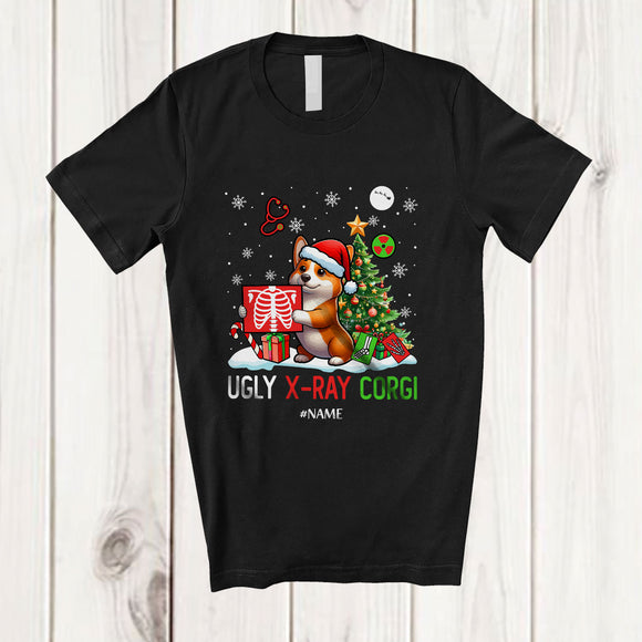 MacnyStore - Personalized Custom Name Ugly X-Ray Corgi; Humorous Christmas Tree Santa Corgi Owner T-Shirt