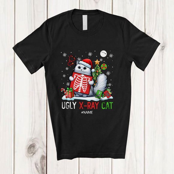 MacnyStore - Personalized Custom Name Ugly X-Ray Cat; Humorous Christmas Tree Santa Cat Owner T-Shirt