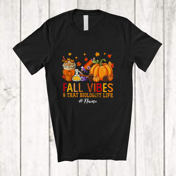 MacnyStore - Personalized Custom Name Fall Vibes & That Biologist; Proud Thanksgiving Autumn Jobs T-Shirt