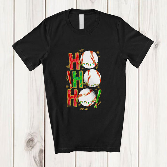 MacnyStore - Personalized Custom Name 3Ho; Amusing Christmas Lights Baseball Sport Playing Player T-Shirt