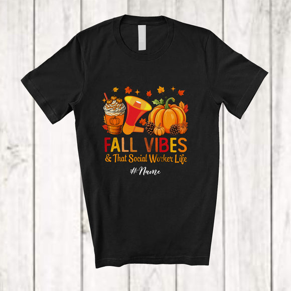 MacnyStore - Personalized Custom Name Fall Vibes & That Social Worker; Proud Thanksgiving Autumn Jobs T-Shirt