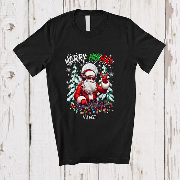 MacnyStore - Personalized Custom Name Merry Mixmas; Cheerful Christmas Tree Santa DJ; Music Family T-Shirt