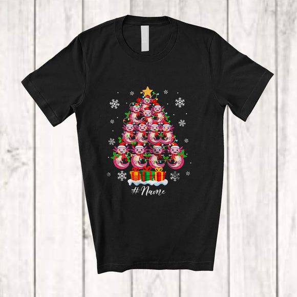 MacnyStore - Personalized Custom Name Santa Axolotl Christmas Tree; Awesome X-mas Lights Snow Family T-Shirt