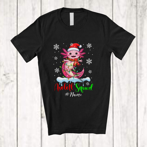 MacnyStore - Personalized Custom Name Axolotl Squad; Awesome Christmas Snow Santa Axolotl Family T-Shirt