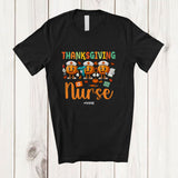 MacnyStore - Personalized Custom Name Thanksgiving Nurse; Humorous Fall Three Pumpkins; Family T-Shirt